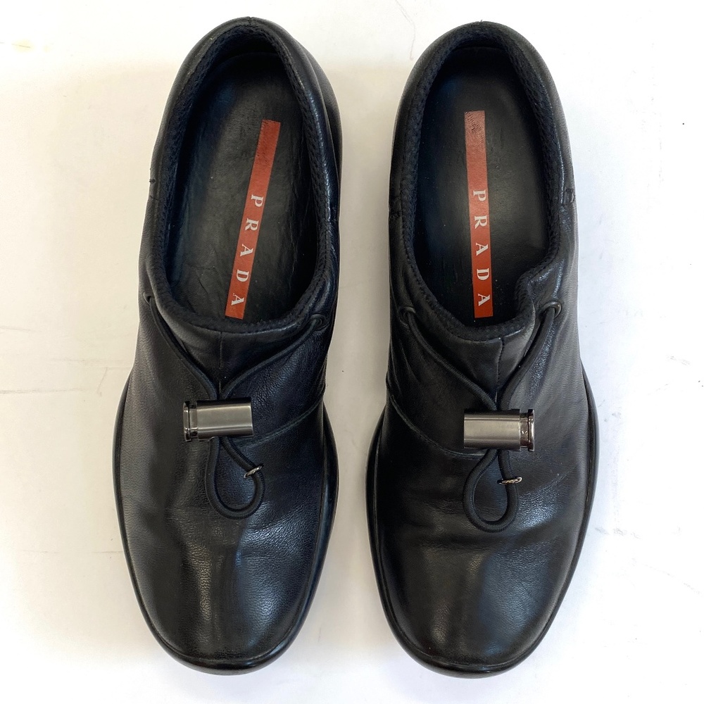 90s Black Prada Leather shoes/ Loafers.
